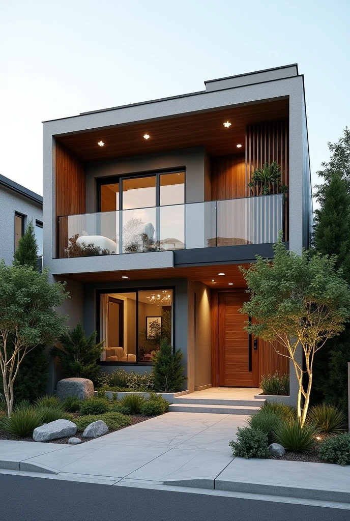 A not so big house 1. styled: moderno/contemporary, with touches of the classic.
2. Improve security, without closing the front too much (Wall). . Trazer elementos naturais como Wood, vegetation, stones etc.
3 4. Give more volume to the facade and/or sensation of volume.
5. Facade with personality and creative solutions.
6. Monica appreciates: pergola, gram, plants, glass, Wood, stones, more neutral overall tones, with contrasting points, a mix of coziness and sophistication etc..