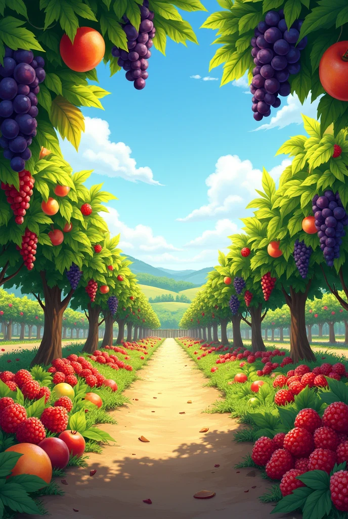 Make it at home, orchard with grapes, apples, plums, apricots, cherries, and raspberries