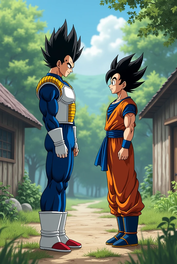 Vegeta asking Goku something at his house