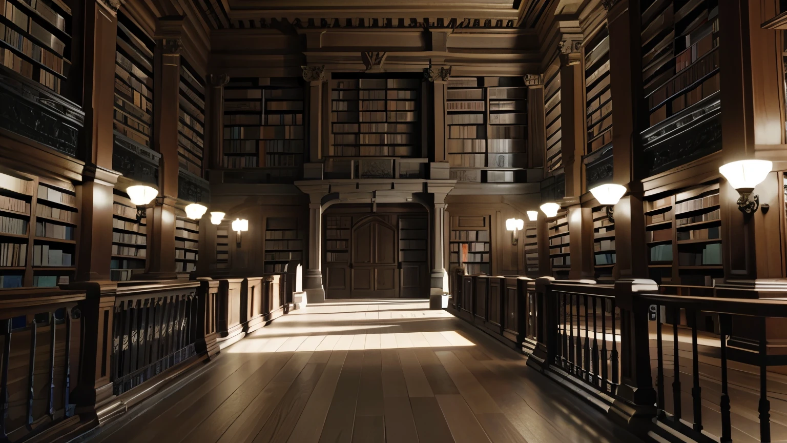 
Realistic 3D old library with many books and accents