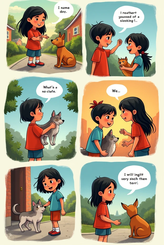 Create a wordless comic that shows the prevention of animal abuse, and that it is suitable for children