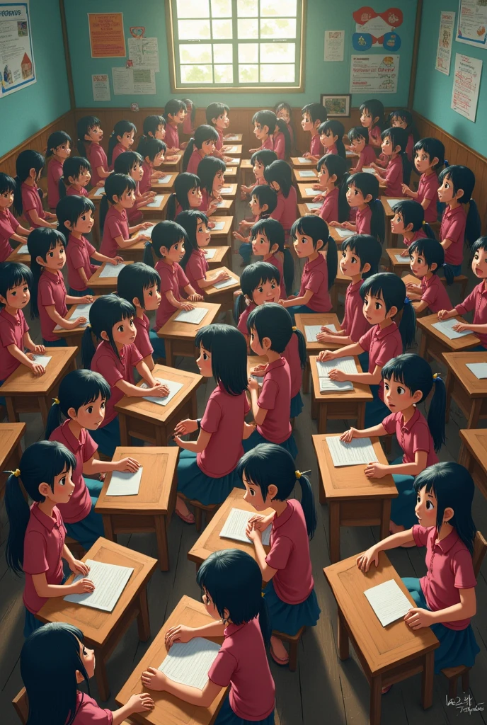 5000 Asian girls in a small classroom