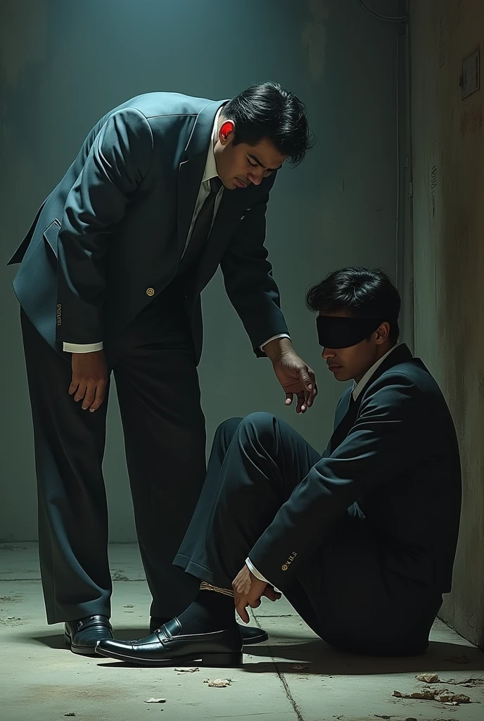 Naim (21) a handsome student in Selangor was kidnapped,formal dress,with black loafers and black short socks Kaki Naim tied,his hands are tied and blindfolded in one of the old warehouses A male kidnapper shows a chicken feather towards Naim The kidnapper bows to Naim's feet and takes off Naim's shoes