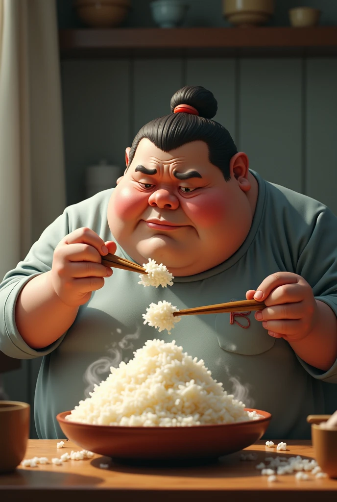 a fat was eating rice