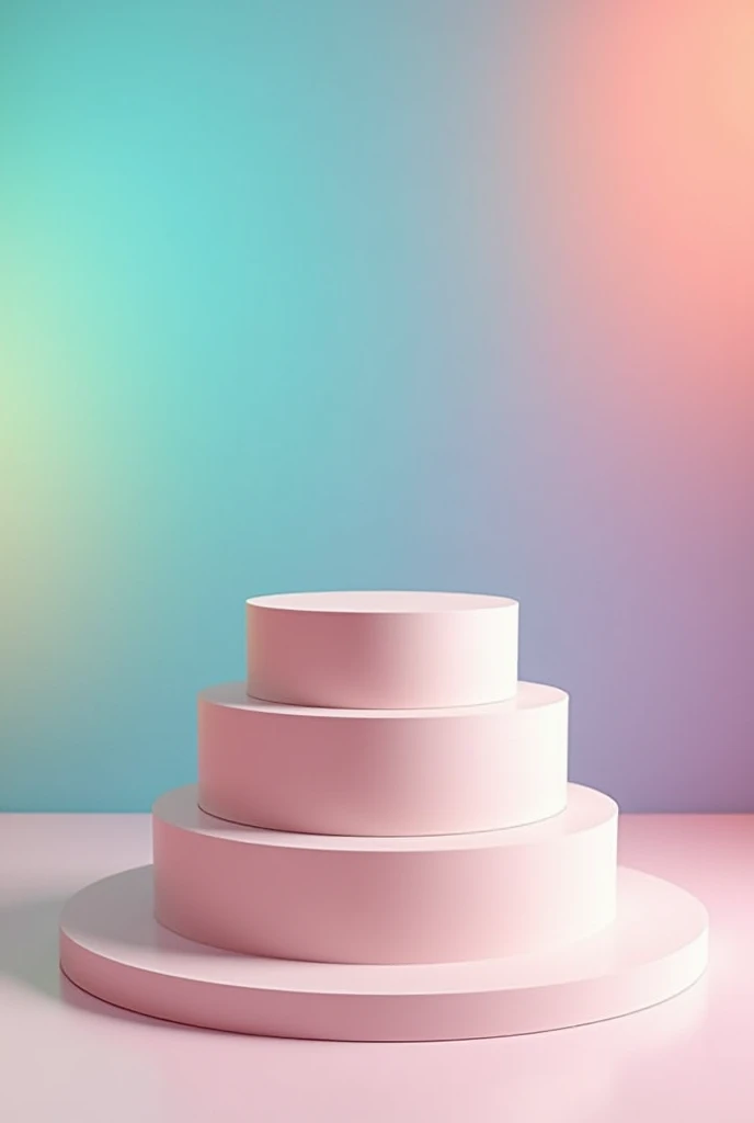 Four-tiered cylindrical base in light color with a multi-colored background. Let it be slightly lower and wider in level.