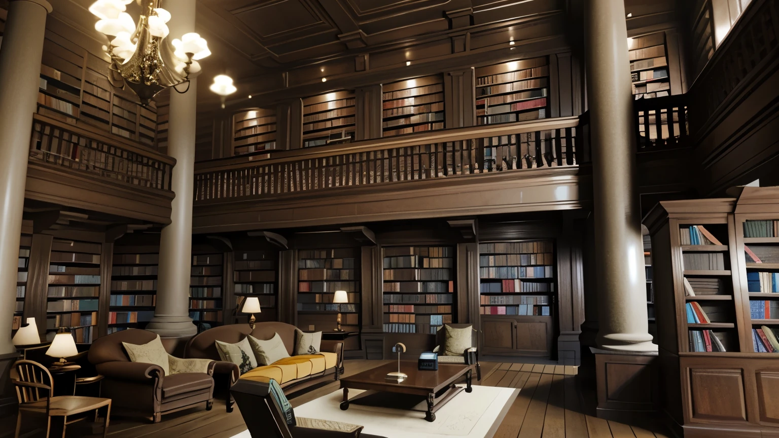 
Realistic 3D old library with many books and accents