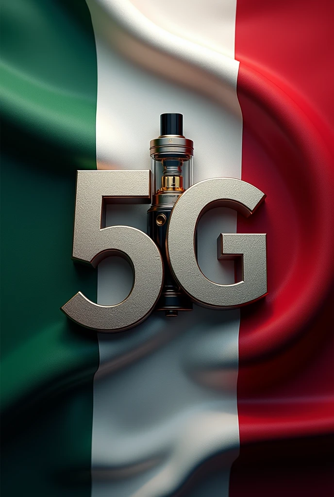 A logo for a page called “VAPE”_5G_MX” containing a vape and bills that say “5G” in large letters, Have a HYPER REALISTIC Mexican flag
