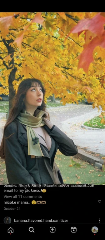 there is a woman standing under a tree with a scarf on, lofi portrait, mid shot portrait, promo shot, inspired by Luo Mu, inspired by Malcolm Morley, album art, album cover!, lofi girl, mid fall, mac, mall goth, portrait of maci holloway, fanart, mid portrait, profile picture 1024px, there a woman standing under a tree with a scarf on, lofi portrait, mid shot portrait, mall goth, portrait of maci holloway, mid portrait, fanart, profile picture 1024px, big tits, huge , no clothes, minimal clothes, connected to head, neck down, full body, sexy, 1 girl, girl with sexy body, thick thighs, wide hips, standing, cute, sexy, giant , bursting out, huge cleveage, major cleveage