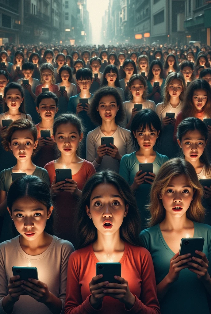 People around the world looking at their cell phones in shock and concern