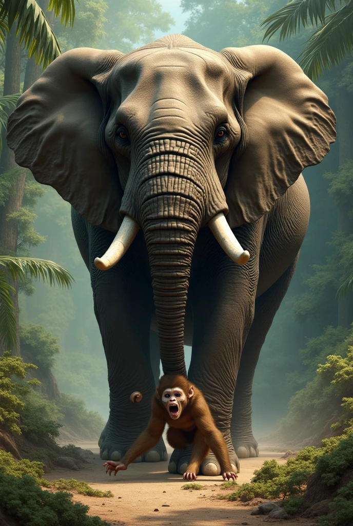 Realistic elephant crushed monkey