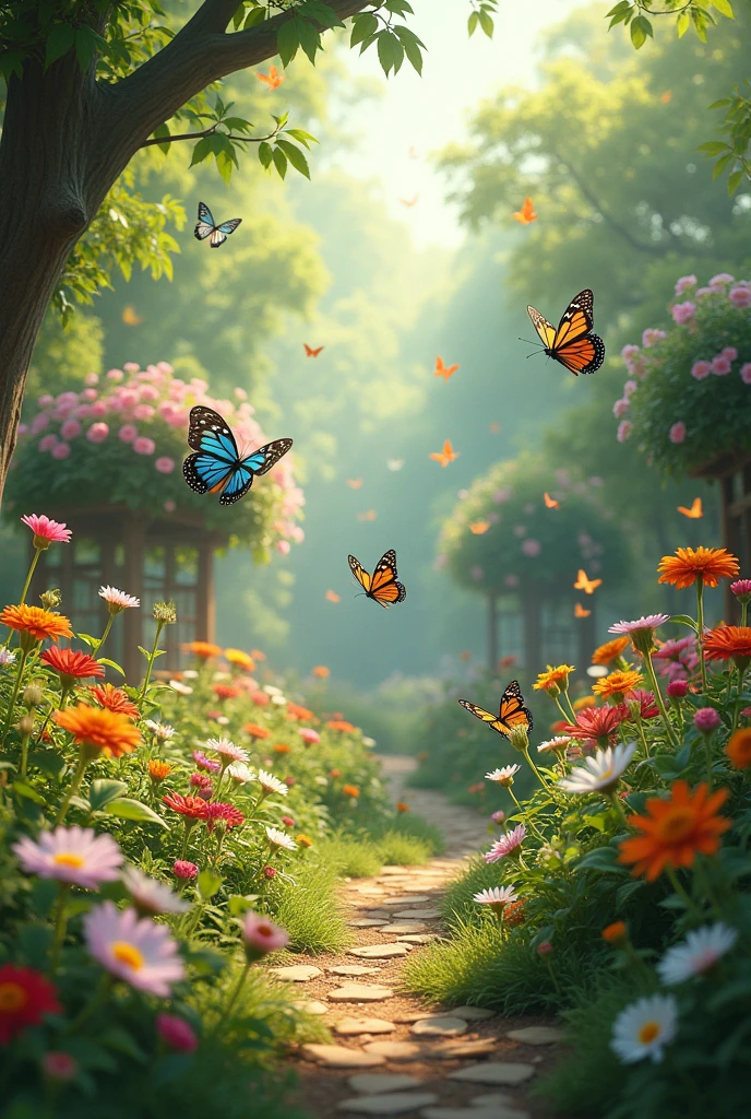 Raising butterflies here in a colorful garden 