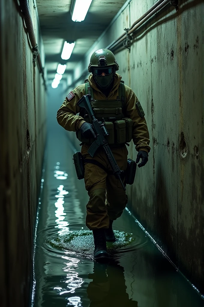 A soldier in the sewers