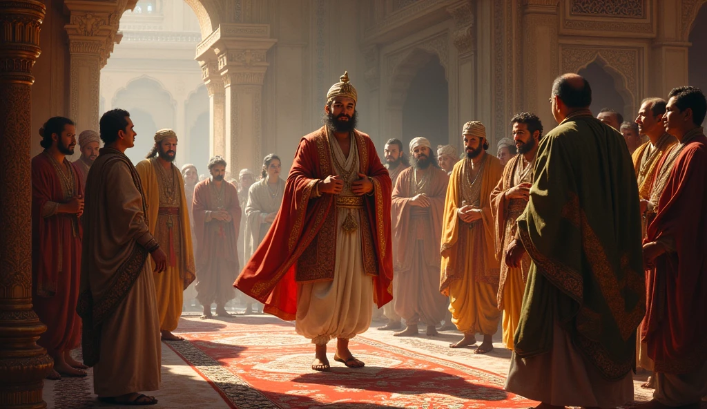 Birbal's Return
Show Birbal arriving back at the court unexpectedly, greeted by Akbar and shown the lion cage.