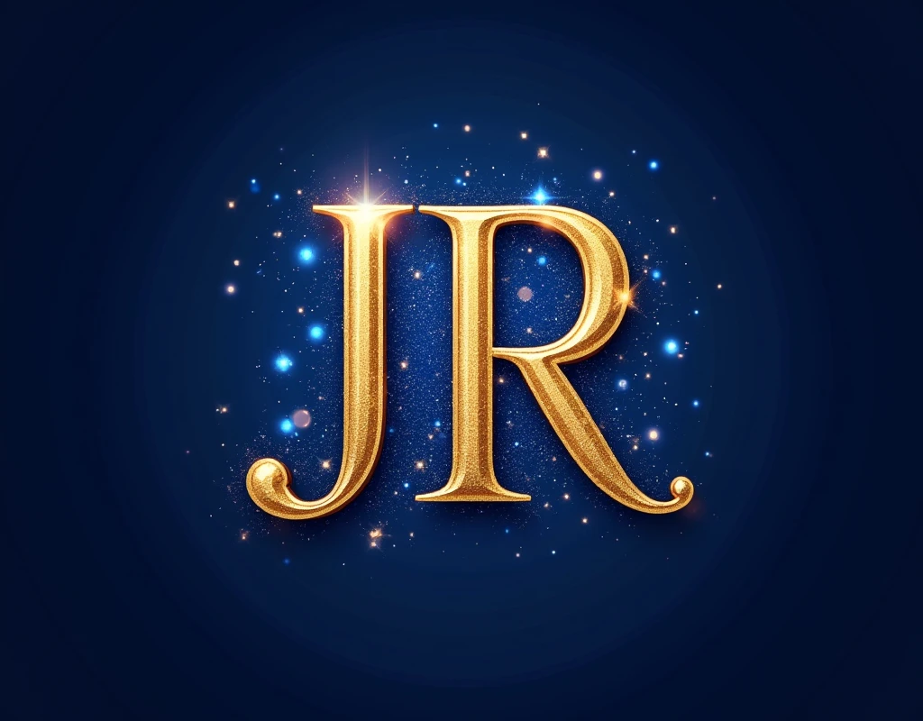 Could you create a logo with the name JR? It could be in gold and with beautiful letters and a sparkling blue background?