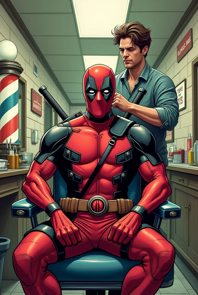 Deadpool getting a haircut