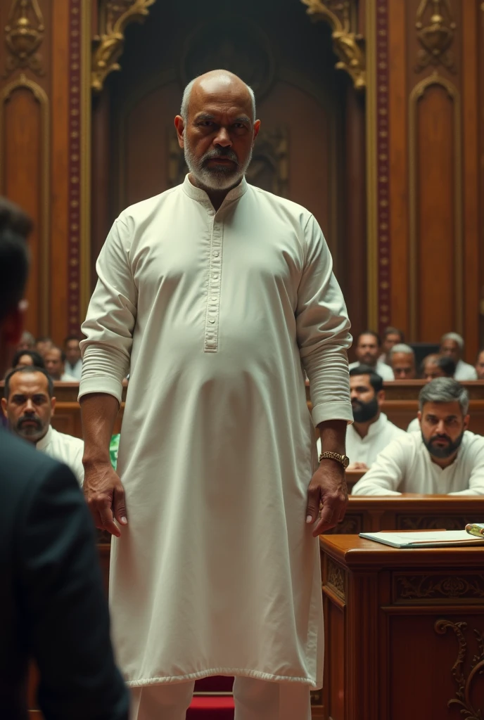 Standing Position Cirminal Political Leader Who Wear White Kurta And Opposition Leaders Sitting In Parlement Blaming Bad Accuse In Parlement Photo