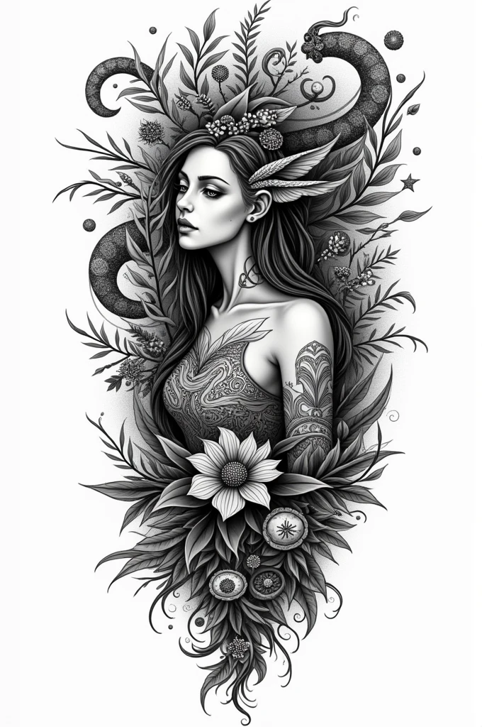 Drawing of a tattoo with the tales/Brazilian myths