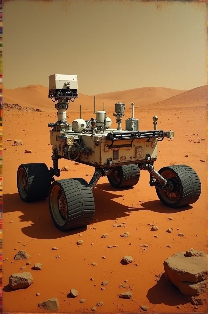 Please create a Renaissance-style painting of a Mars rover. Use techniques like chiaroscuro and a warm color palette.