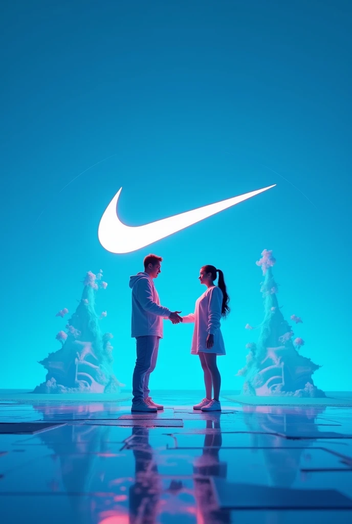 Visuals showing the interaction between Nike's digital assets and Polygon’s network

Include image of Nike partner and polygon partner 

Include polygon network logo 
Include  Nike logo

In a blue background