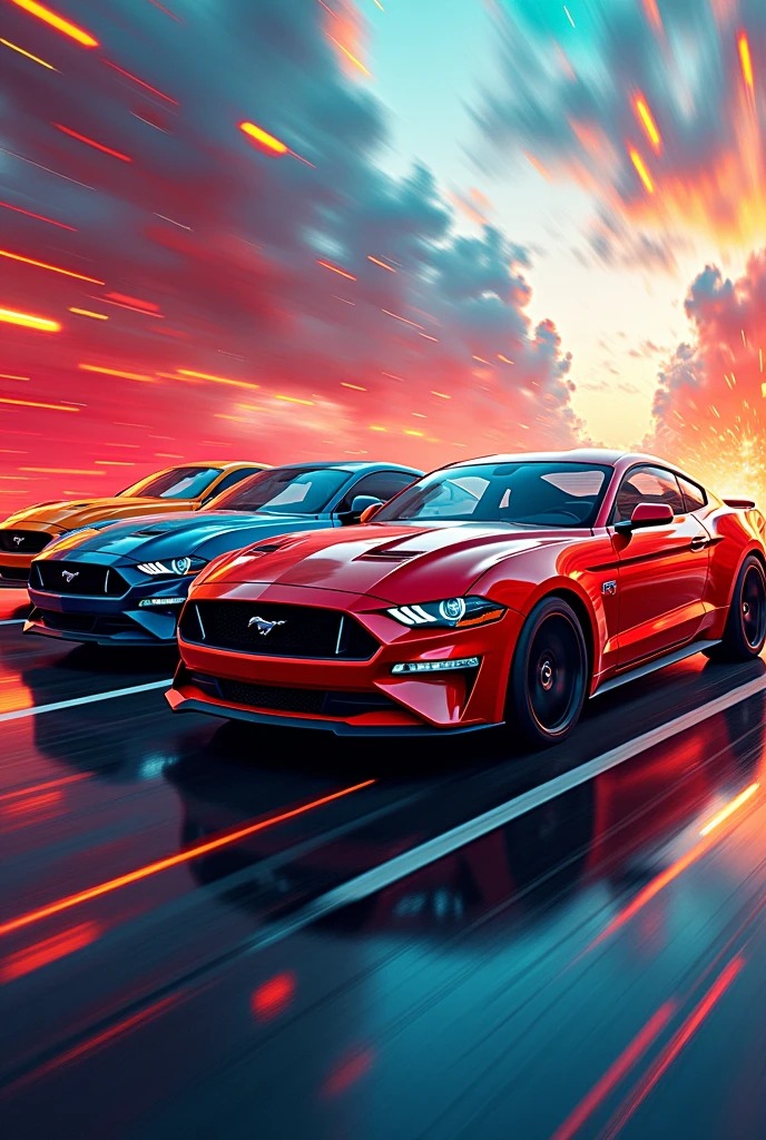 Three Mustang GT  cars together colourful car and colourful background wallpaper 3 car together extreme wallpaper 

