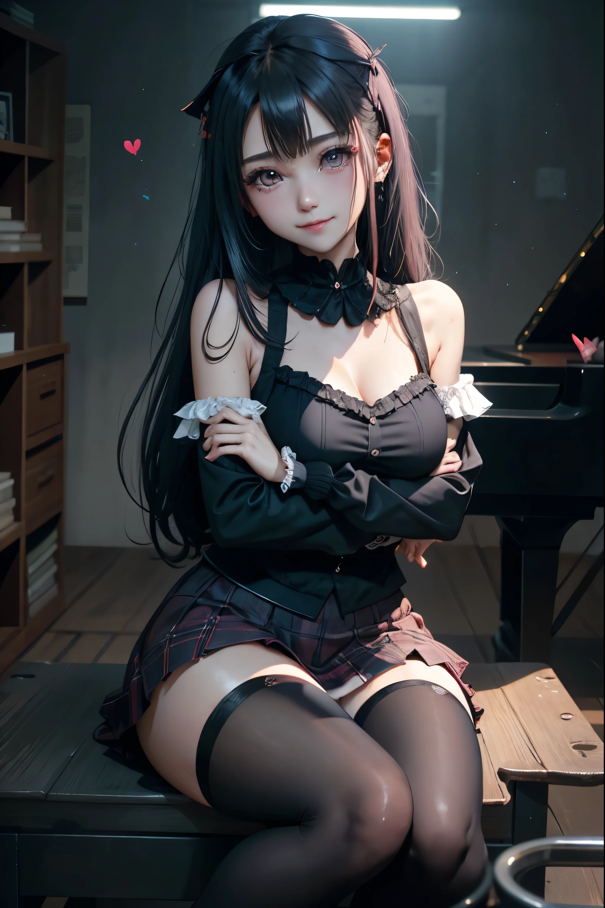 high school girlブレザー、high school girl、Red checked skirt、JK Style、Jacket、smile、garter、Knee socks、Panty stocking、Otherworldly beauty、Really cute、boredom、Extraordinary beauty、Dark black eyeshadow、sorrow、Good skin radiance、Long Hair Straight Hair、Dark Gothic Makeup、Dark smile、Beautiful woman、Stained Glass Background、On the table、Highest quality、5 reference books、Sweat glistens on my chest、Sweat glistens on my face、Thigh sweat、sweating、Black frill East size Regular size、Dark pink hair、、Sweat on your thighs、Sweat a lot and become sticky。、My thighs are sticky and shiny、Sweating on thighs and chest、Small breasts、Slightly slim、Sweating all over the body、play piano、sit and play an instrument、Thin legs、Two people、Lesbian couple、hug、My girlfriend has a really cute face、My female friend has a very beautiful face.、Do lesbian play、Super straight hair、Extremely fair skin、