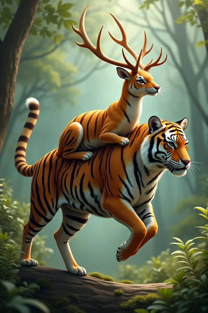 Deer riding on tiger 