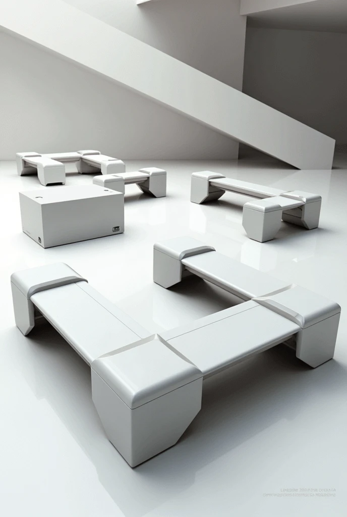 Futuristic bench made from modules that can form other shapes