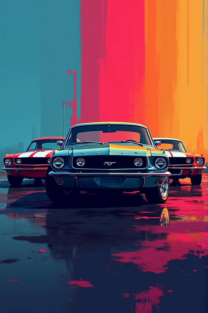 three Mustang GT three colour together colourful background Extreme Raw wallpaper 