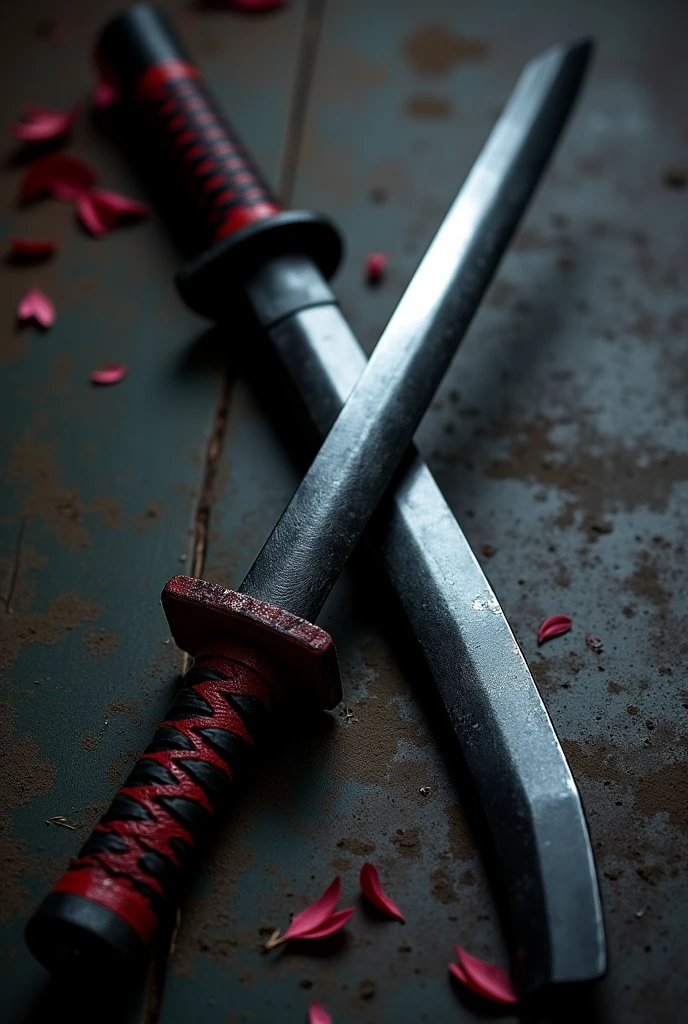 Katana with black blade and black dagger with red detail