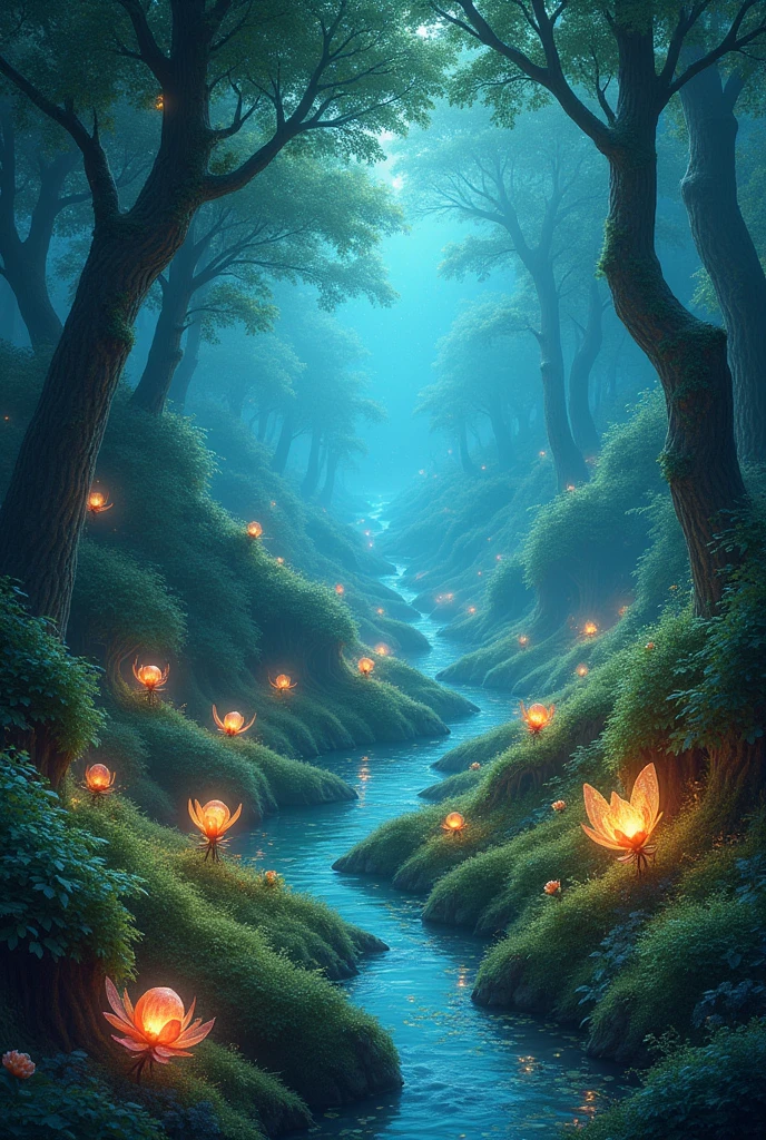The fey wild with a beautiful atmosphere and nature and sparkles