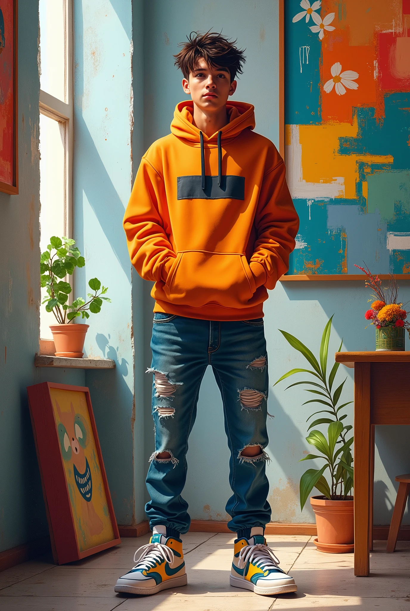 1s in a music school wearing urban clothing where they wear abstract drawings