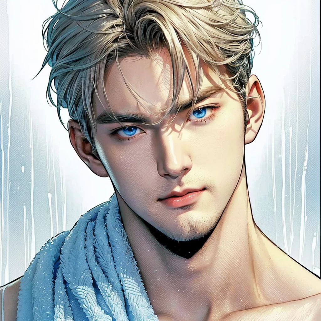 a close up of a man with a towel on his shoulders, anime handsome man, tall anime guy with blue eyes, handsome guy in demon slayer art, anime portrait of a handsome man, sakimichan frank franzzeta, male anime character, xqc, delicate androgynous prince, range murata and artgerm, stanely artgerm