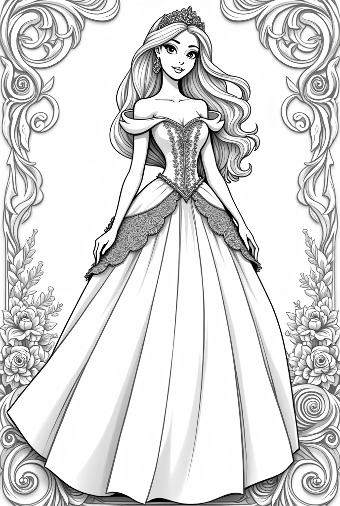 princess, Coloring page, black-and-white