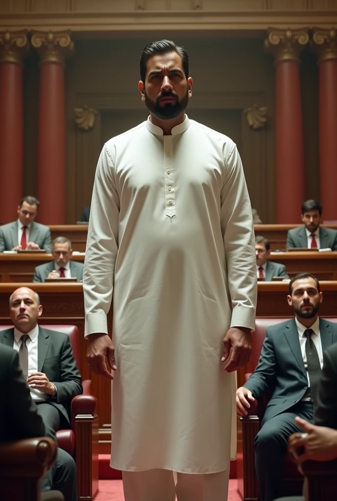 Standing Position Cirminal Political Leader Who Wear White Kurta And Opposition Leaders Sitting In Parlement Blaming Bad Accuse In Parlement Photo new
