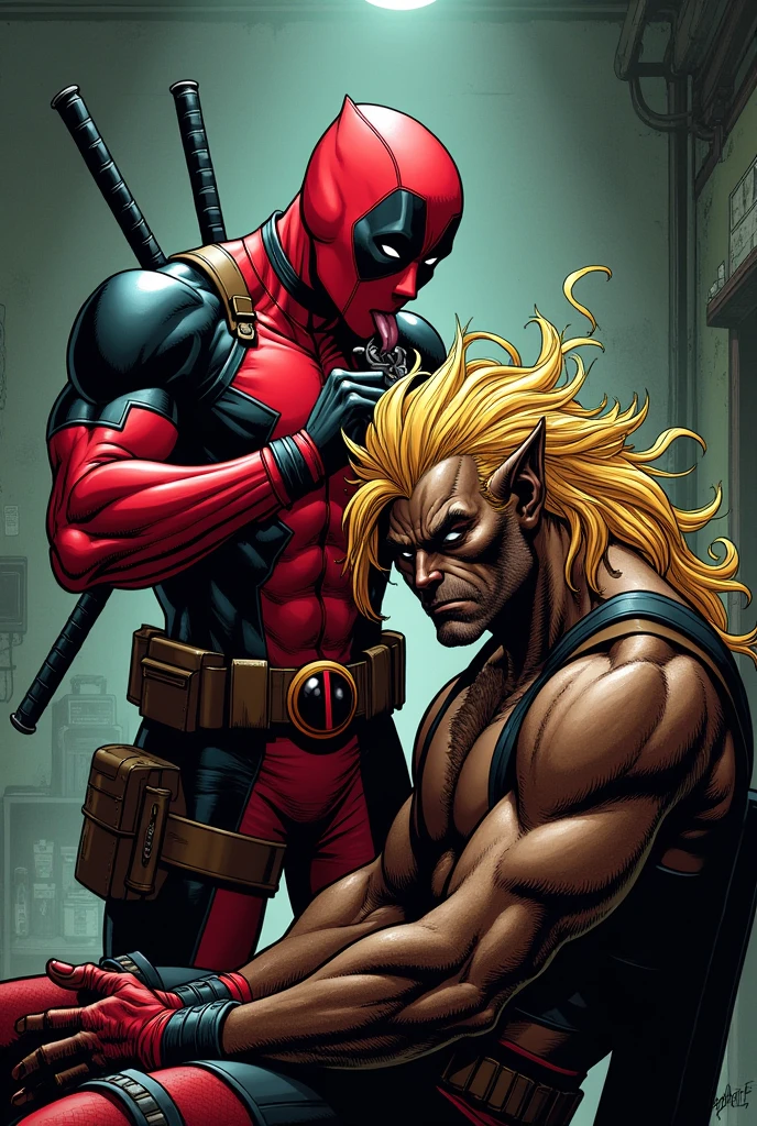 Deadpool cutting sabertooth's hair