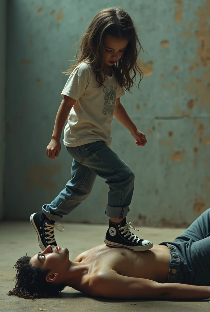 Girl with converse stepping on man