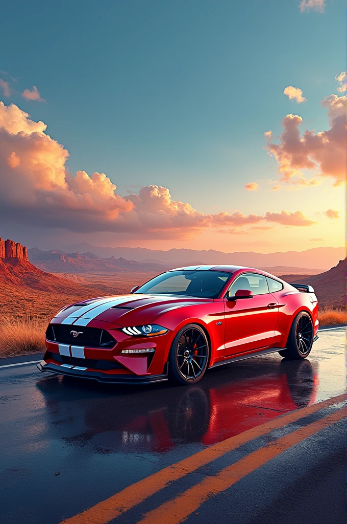 three Mustang GT three colour together colourful and ai Road background Extreme Raw wallpaper one car down a girl