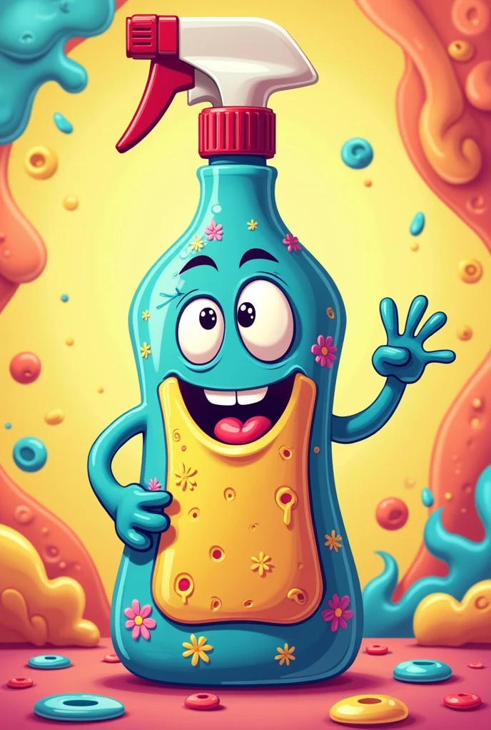Create a cartoon alcohol spray bottle
