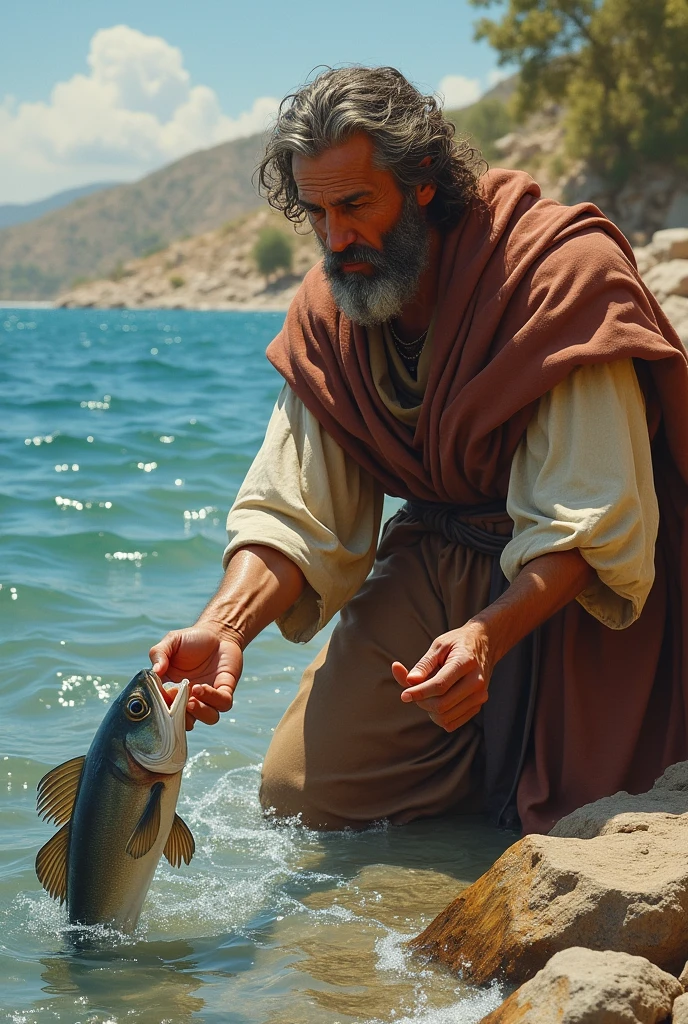 Peter catching the fish with the drachma 
