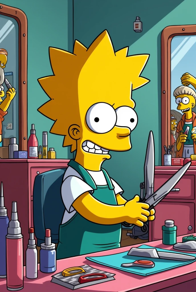 Bart Simpson being a hairdresser 