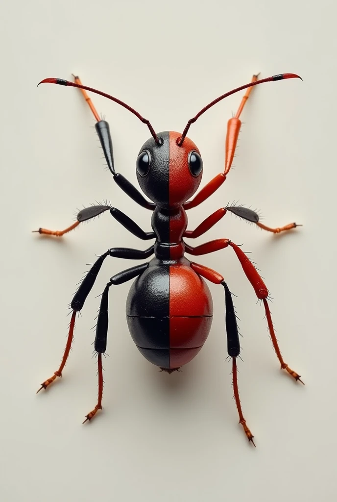 can you generate a photo of a half red and half black ant?