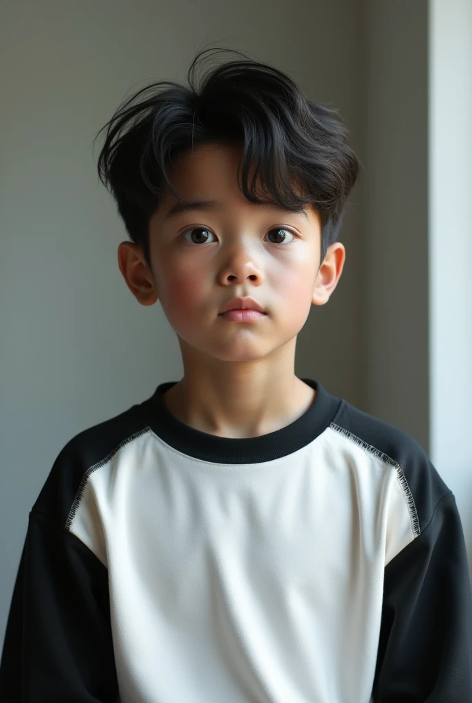 boy with white with black sweatshirt