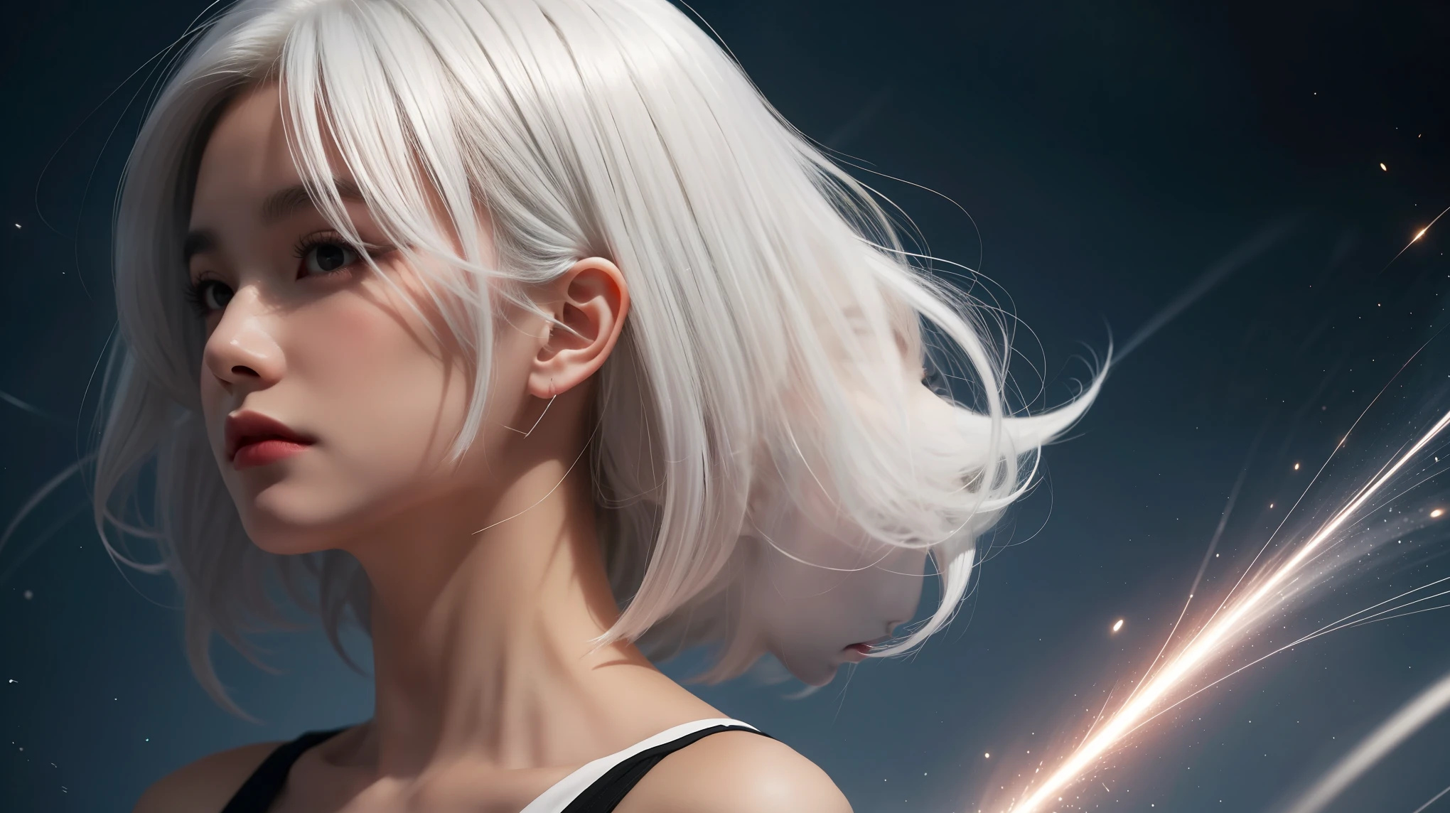 bailing_particles,bailing_lines,The light lines,Particles of light,A girl made of particles,High density of lines in the finger part,(White hair: 0,3),