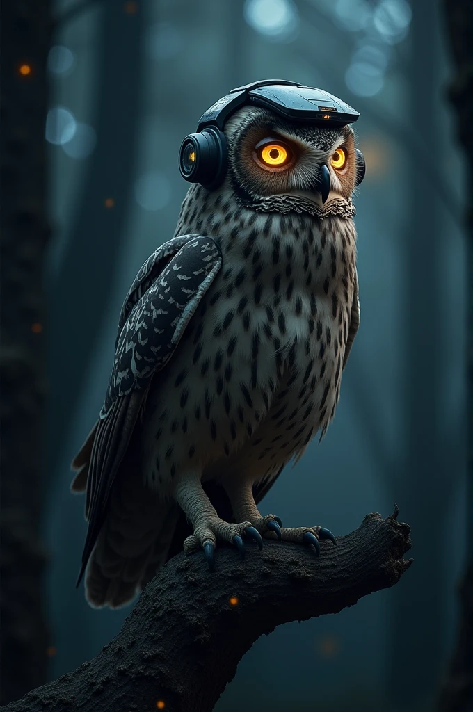 Owl with night vision device 