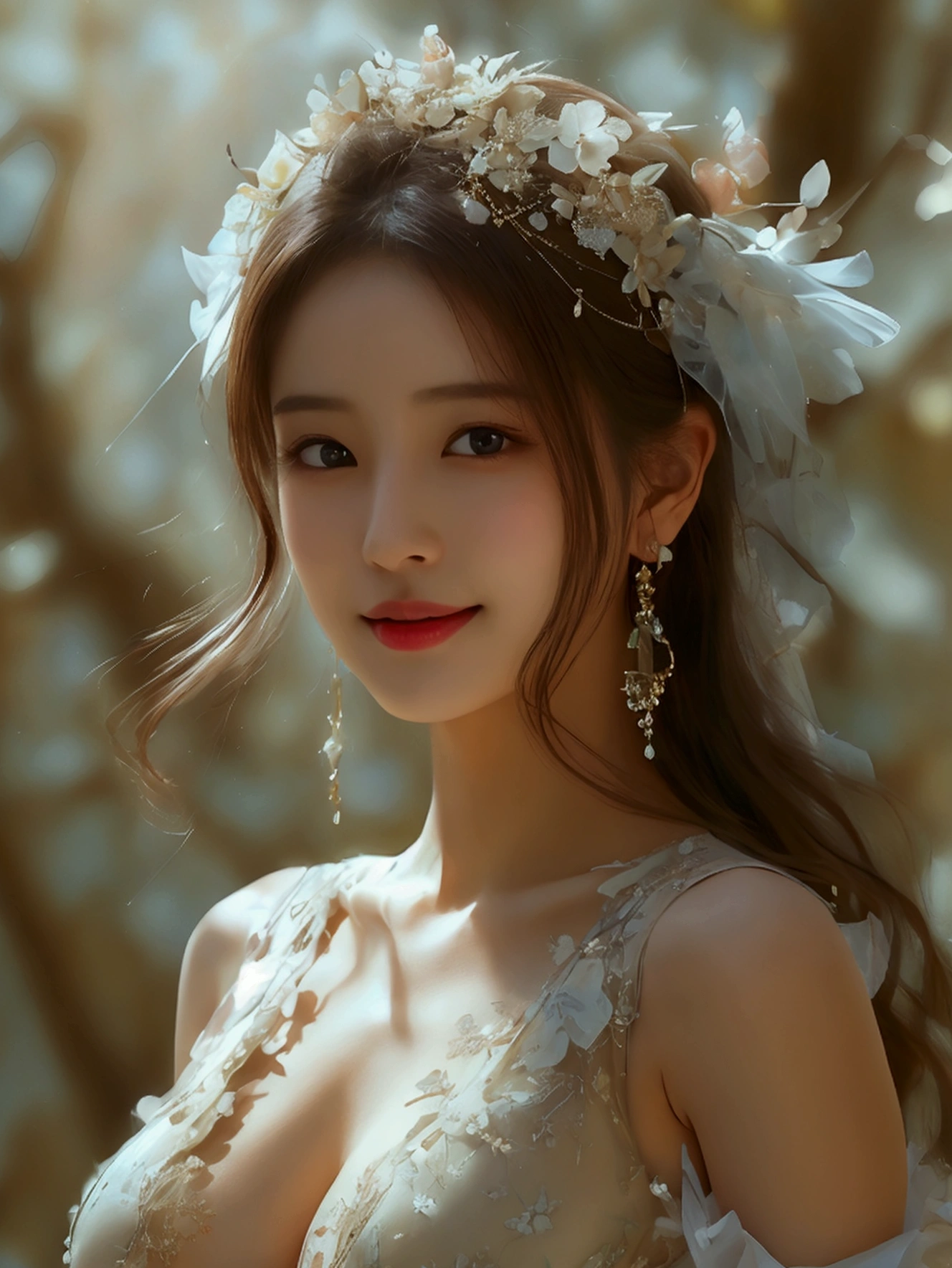 ((Highest quality、8k、masterpiece:1.3))、(Beautiful and vivid background: 1.2), (Very detailedCG, Very detailed, Best Shadow: 1.1), ((Depth of written boundary)),Beautiful concept art,(Very delicate: 1.1), (Perfect detail: 1.1),(Sleeveless dress:1.*****ung Japanese woman、(Anatomically correct body)、（Perfect figure:1.3）、(Very detailed美しい顔、Beautiful skin texture)、Cute smile、(Beautiful Eyes:1.1)、double eyelid、(Large Breasts)、Beautiful curves、Beautiful long legs、Accentuate your cleavage、(seductive pose)、((nsfw))