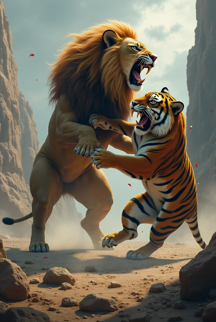 Gaint lion fight with gaint tiger