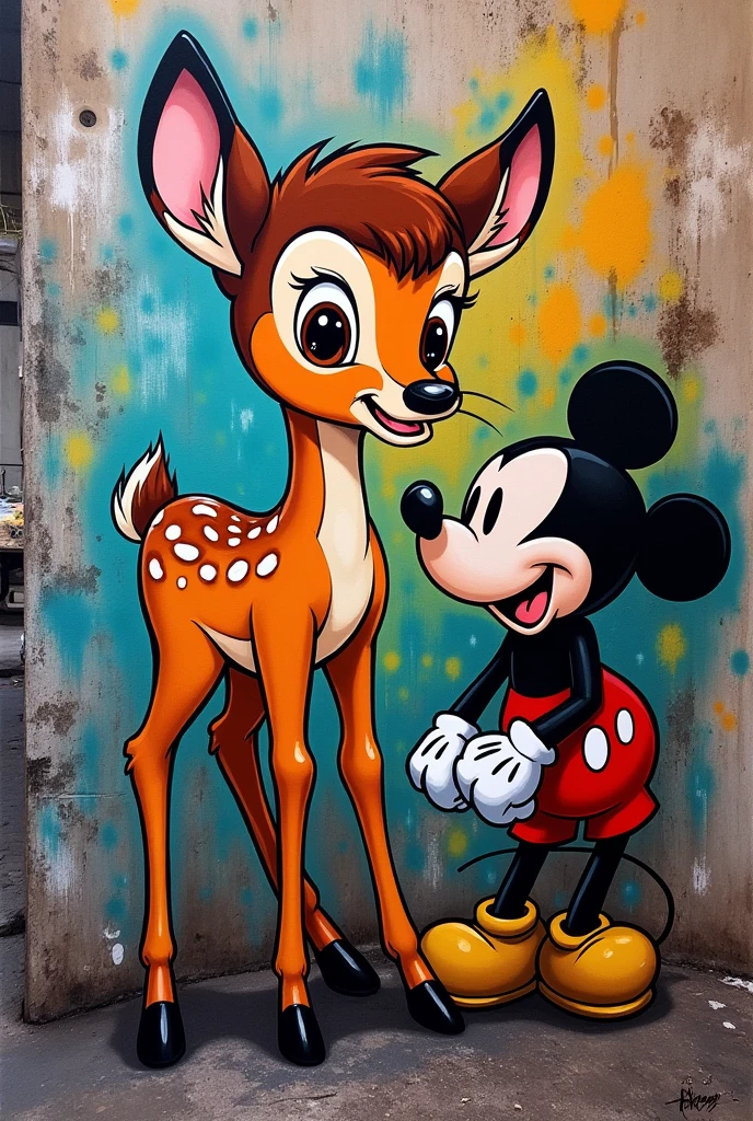 Bambi street art style with micky maus