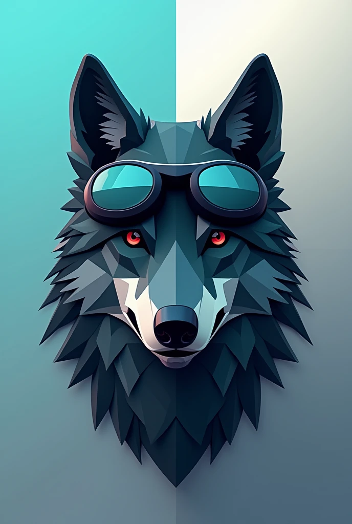 Instagram logo, wolf head with black drone goggles, Cubism in Cyan and Silver, that the image has few details