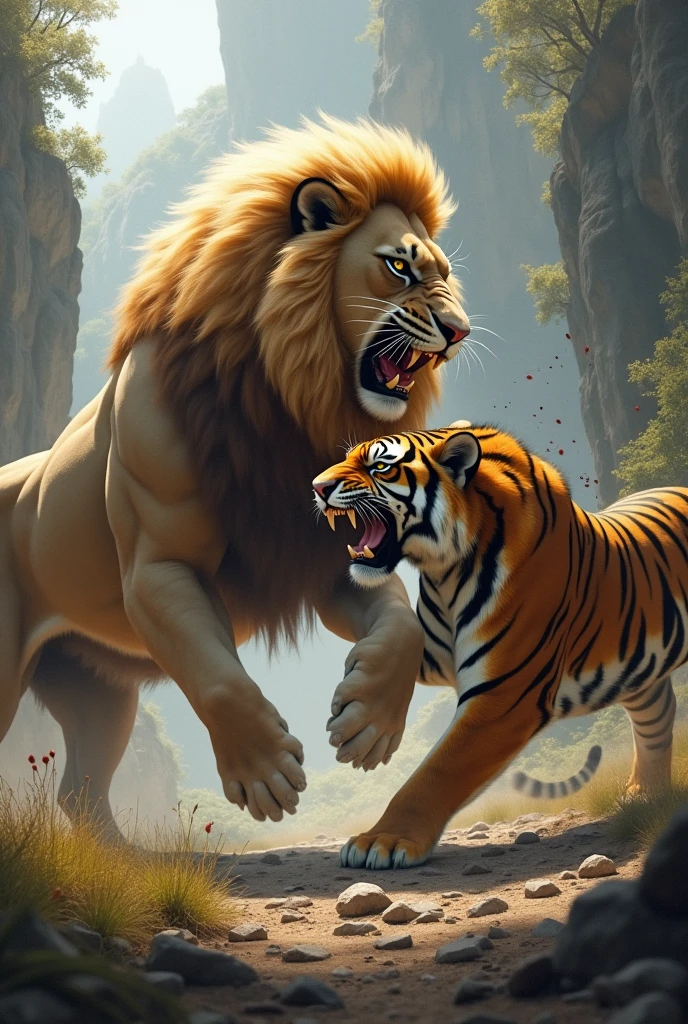 Gaint lion fight with gaint tiger & tiger win