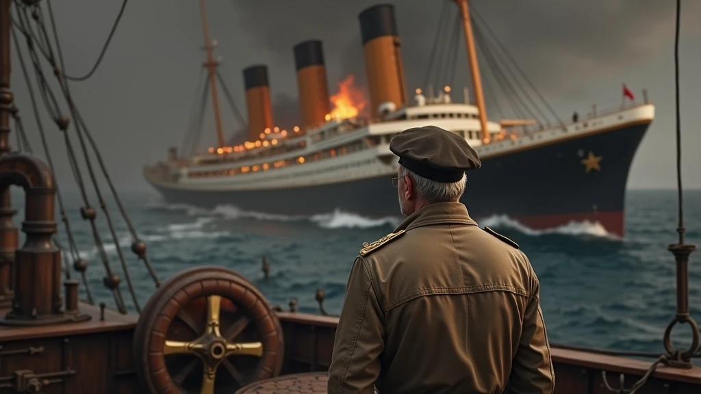 TITANIC CAPTAIN LOOKS AT SHIP&#39;S HULL DAMAGED BY BOILER FIRE